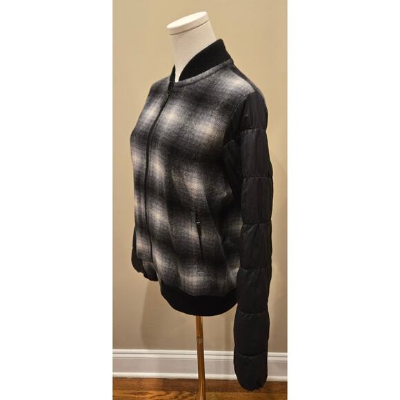 SMARTWOOL Ibera Merino Wool Bomber Jacket Black White Check Womens Small - Picture 4 of 10